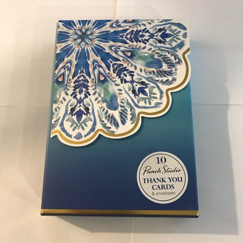 Punch Studio Thank You Cards Blue and Gold Mandala Design